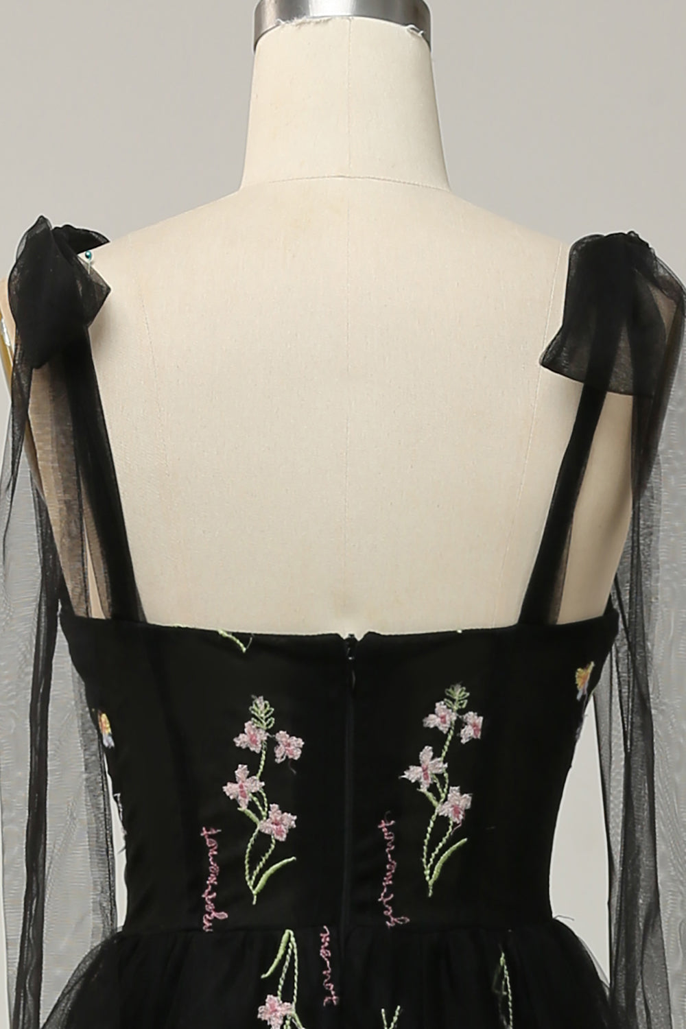 Black Embroidery Corset Long Prom Dress