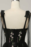 Black Embroidery Corset Long Prom Dress