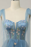 Black Embroidery Corset Long Prom Dress