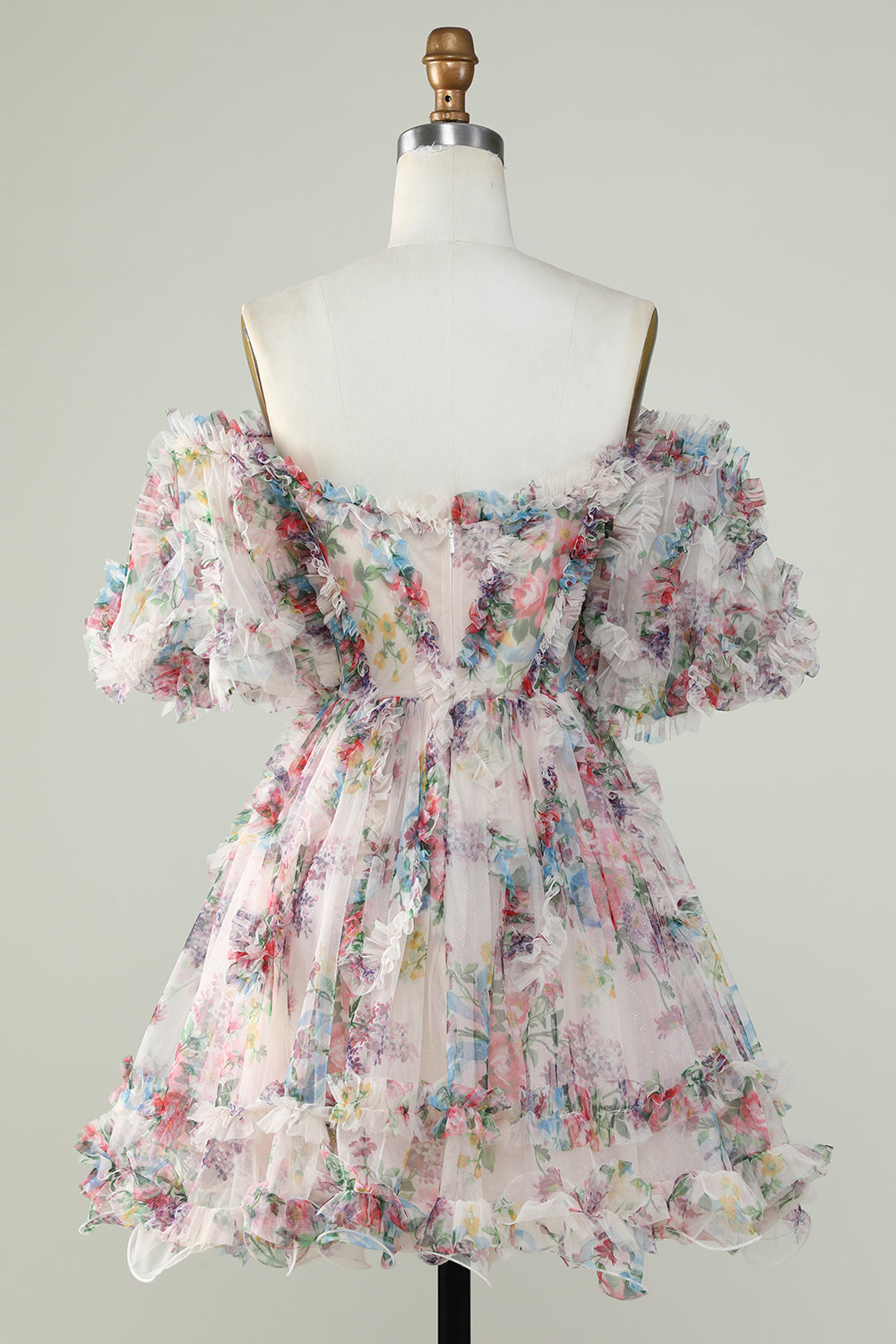 Off the Shoulder Graduation Dress with Floral Print