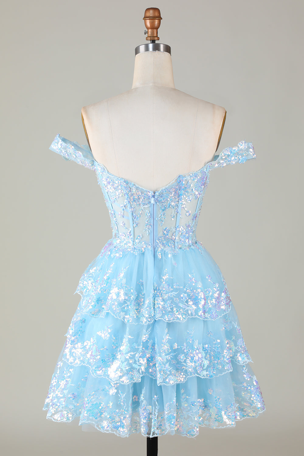 Silver Sparkly Corset Tiered Lace A-Line Short Homecoming Dress