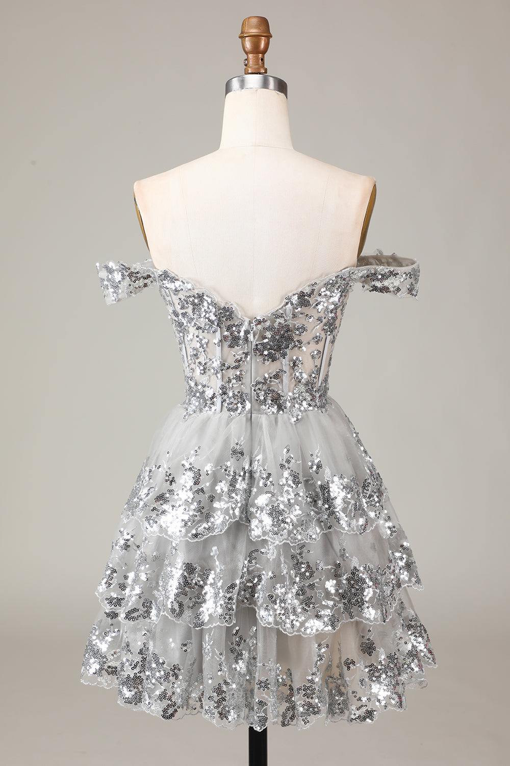 Golden Sparkly Corset Tiered Lace A-Line Short Graduation Dress