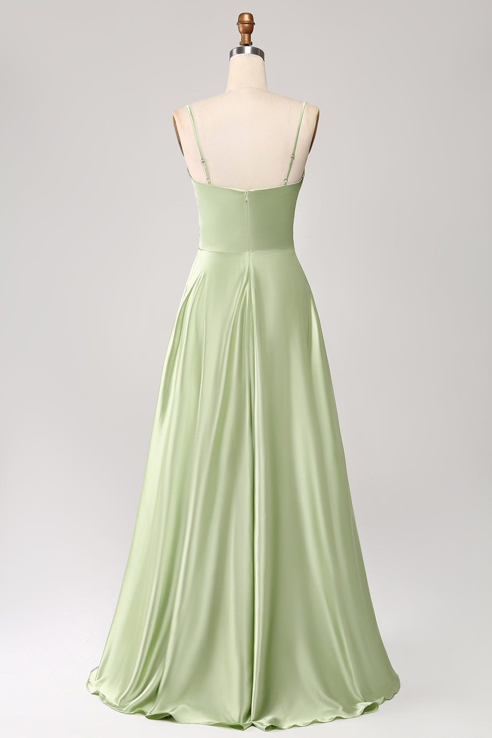 Dusty Sage A Line Cowl Neck Satin Long Prom Dress