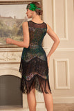 Sparkly Ombre Fringed Tiered 1920s Dress with Accessories Set