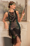 Sparkly Ombre Fringed Tiered 1920s Dress with Accessories Set