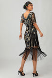 Black Golden Sequins Bodycon 1920s Dress with 5-Piece Accessories Set