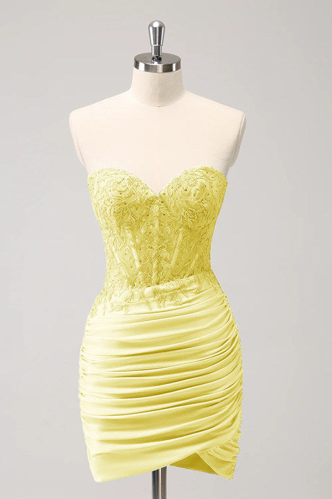 Fuchsia Sweetheart Corset Tight Cocktail Dress with Beading