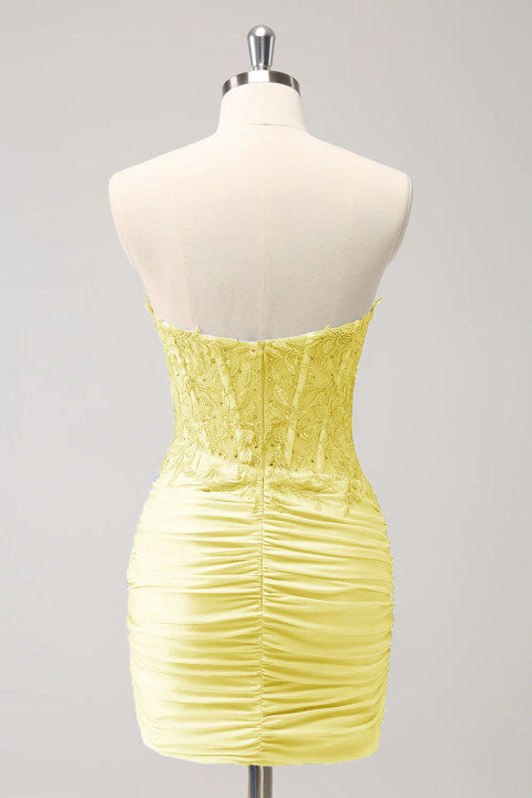 Fuchsia Sweetheart Corset Tight Cocktail Dress with Beading