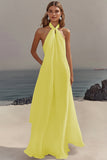 Elegant Sky Blue Halter Chiffon Formal Dress