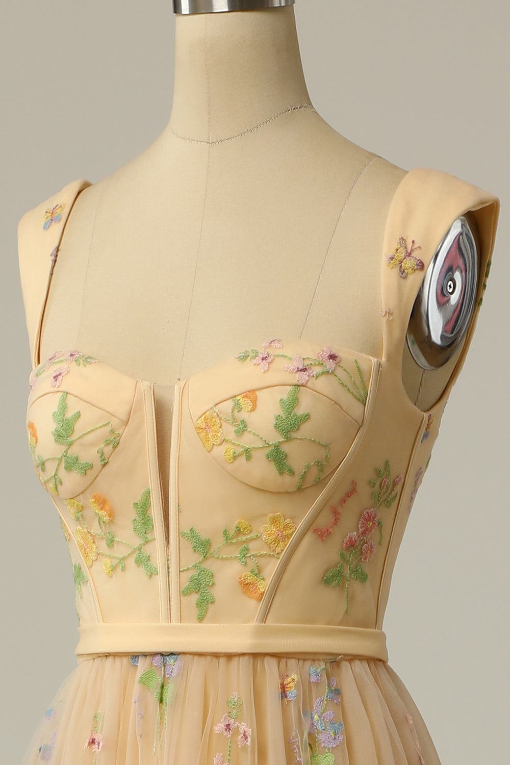 Champagne Long Prom Dress with Embroidery