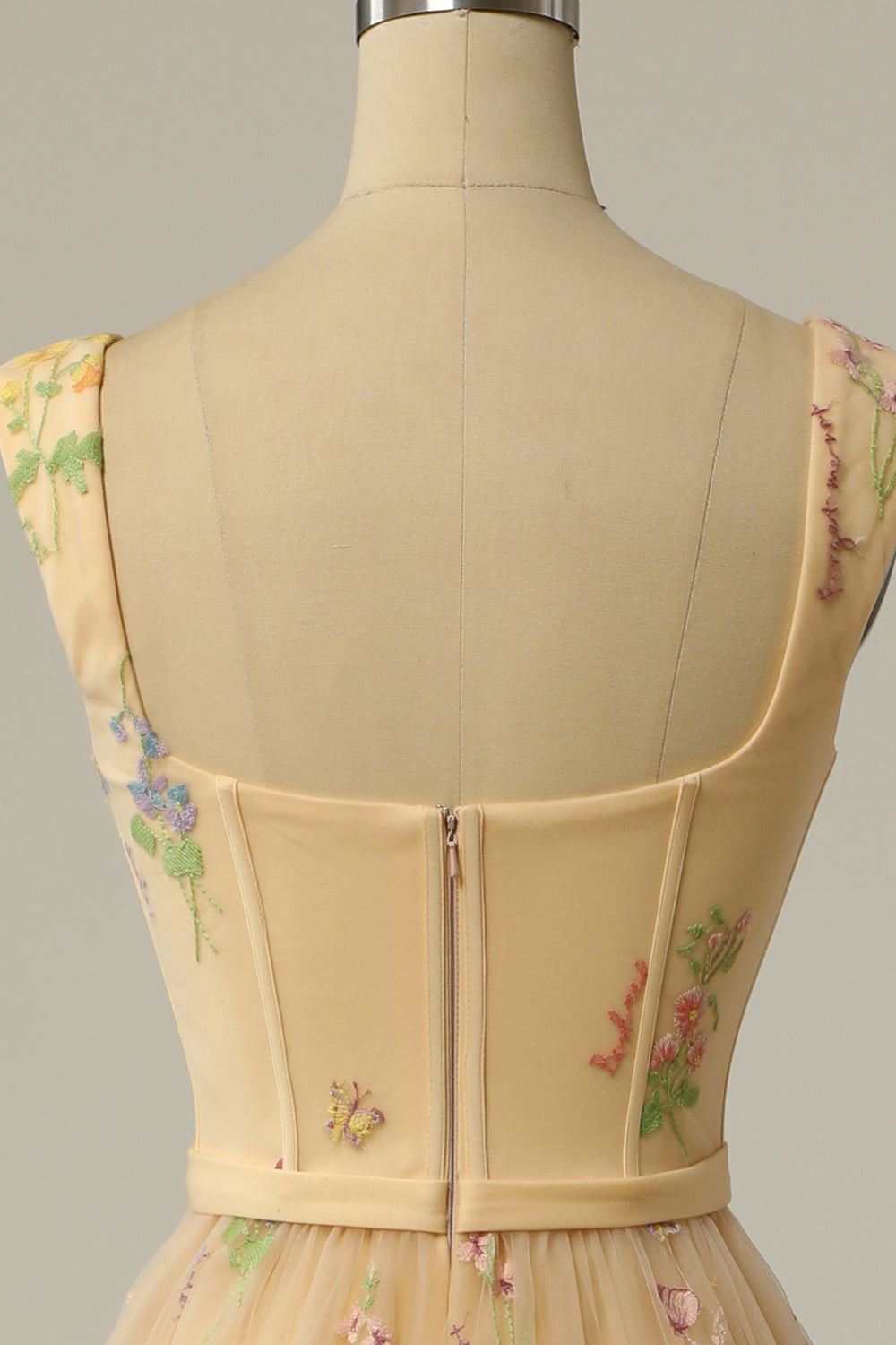 Champagne Long Prom Dress with Embroidery