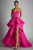 Sweetheart Fuchsia A Line Ruffle High Low Formal Dress