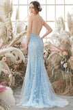 Coral Backless Long Prom Dress with Appliques