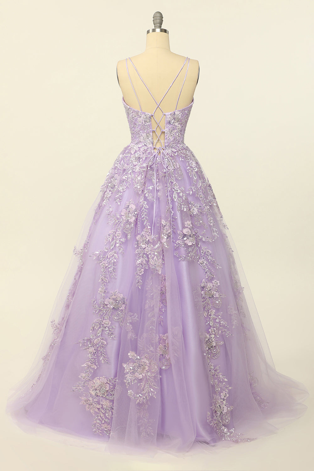 Purple Spaghetti Straps Prom Dress With Appliques