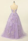 Purple Spaghetti Straps Prom Dress With Appliques