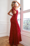 Sparkly Mermaid One Shoulder Fuchsia Sequins Long Prom Dress with Slit