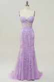 Sweetheart Neck Mermaid Long Purple Prom Dress With Appliques