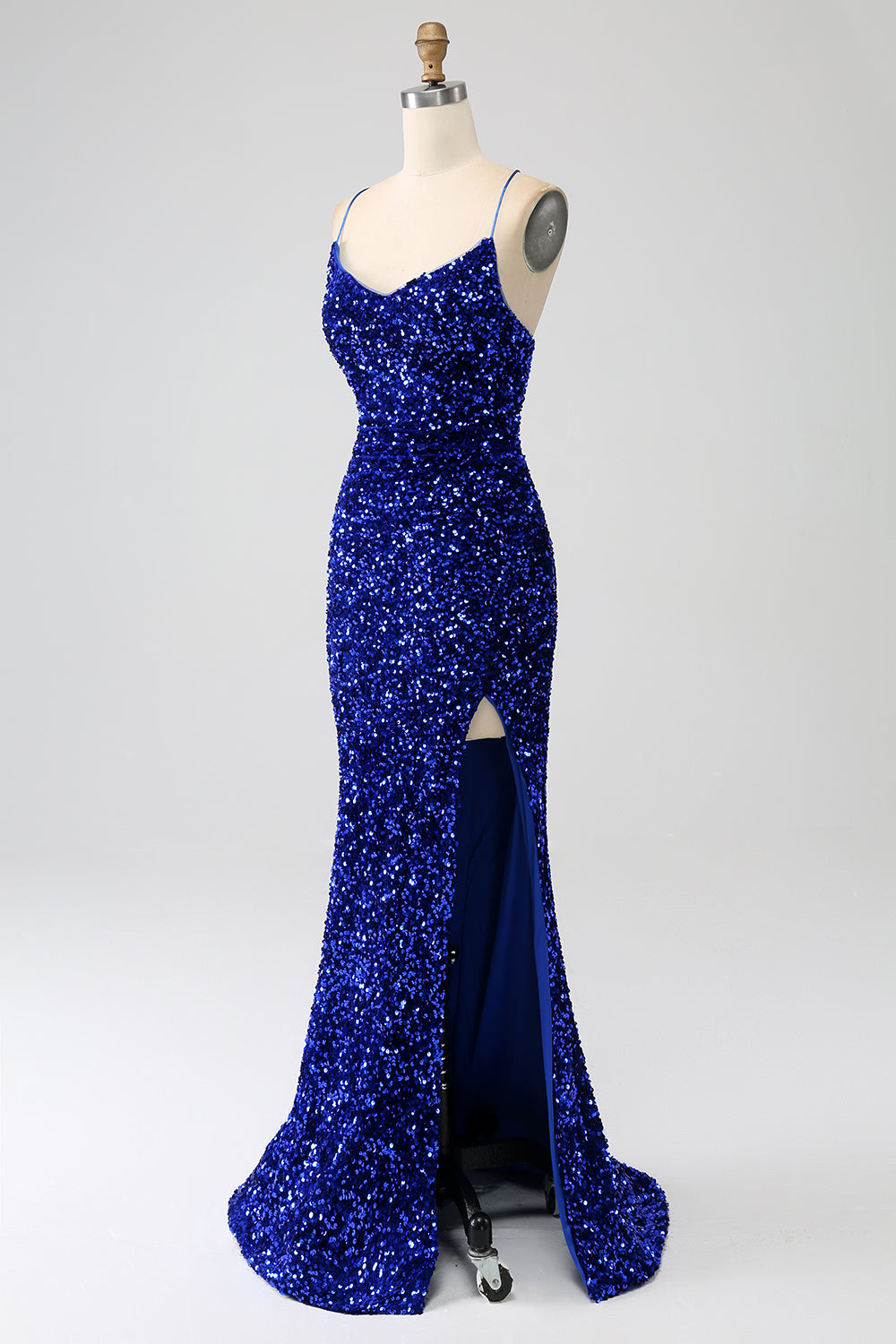 Fuchsia Mermaid Spaghetti Straps Sequin Prom Dress With Split