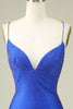 Load image into Gallery viewer, Sexy V Neck Blue Spaghetti Straps Homecoming Dress With Beading