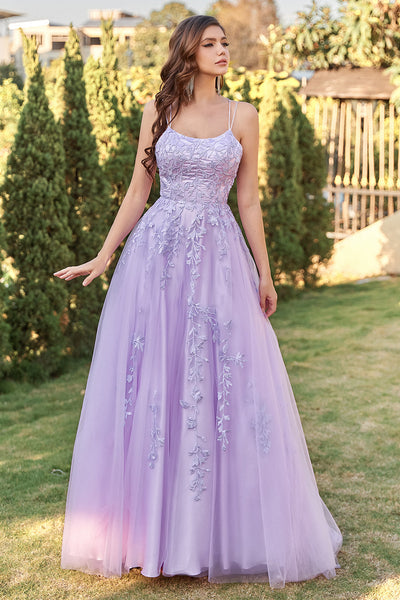 ZAPAKA Purple Prom Dress A line Spaghetti Straps Tulle Party Dress with Appliques Zapaka CA