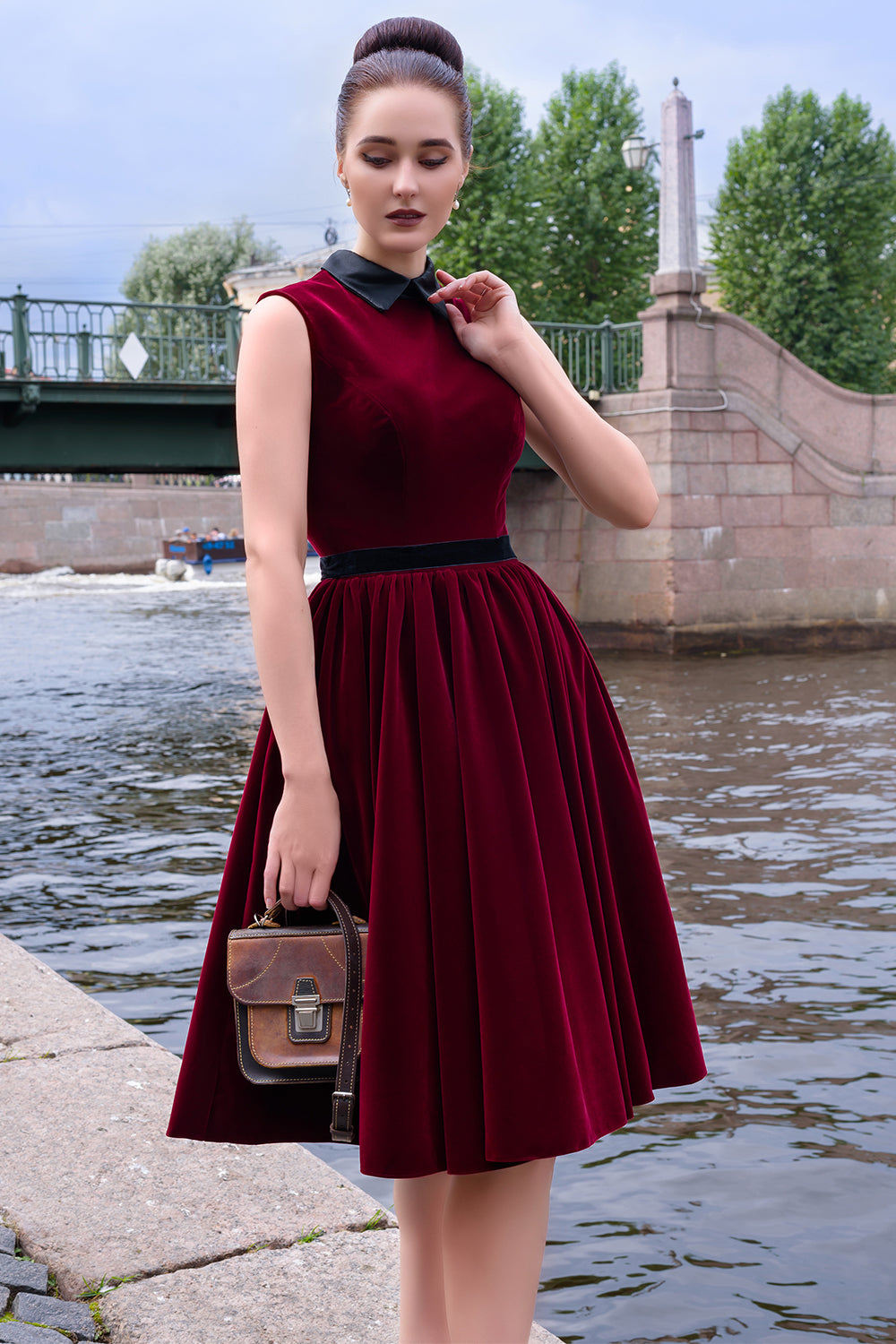 Burgundy Velvet Short Dress