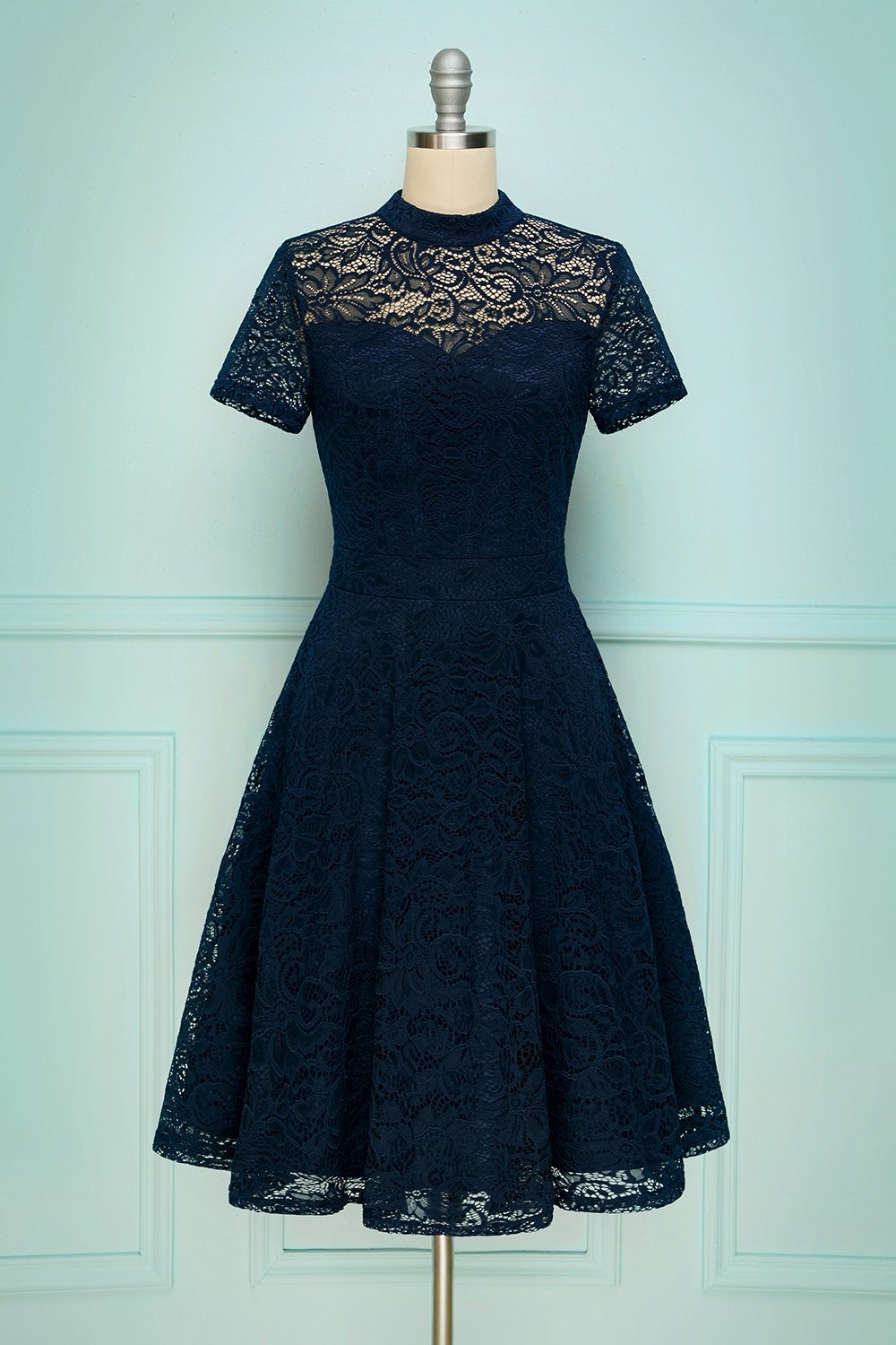 Navy High Neck Lace