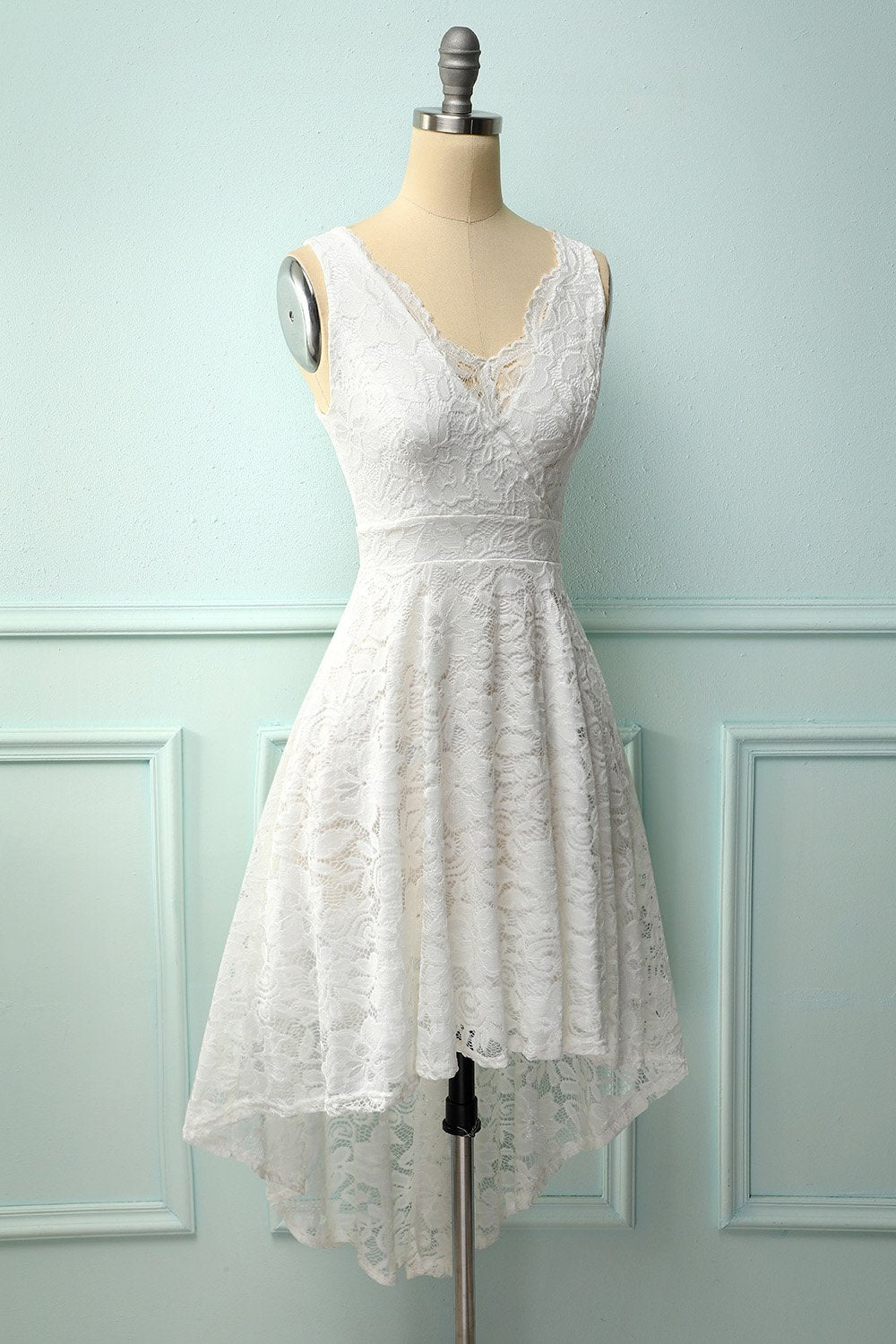 White V-Neck Lace Dress