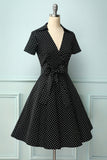 Black White Small Dots V-neck Dress