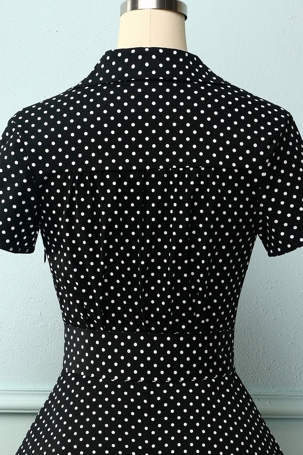 Black White Small Dots V-neck Dress