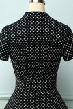 Black White Small Dots V-neck Dress