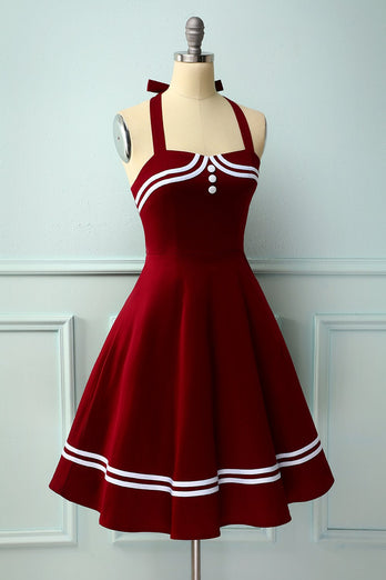 Dark Red 50s Rockabilly Pin Up Dress
