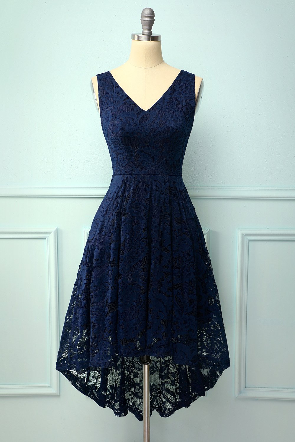 Navy Lace Asymmetrical Dress