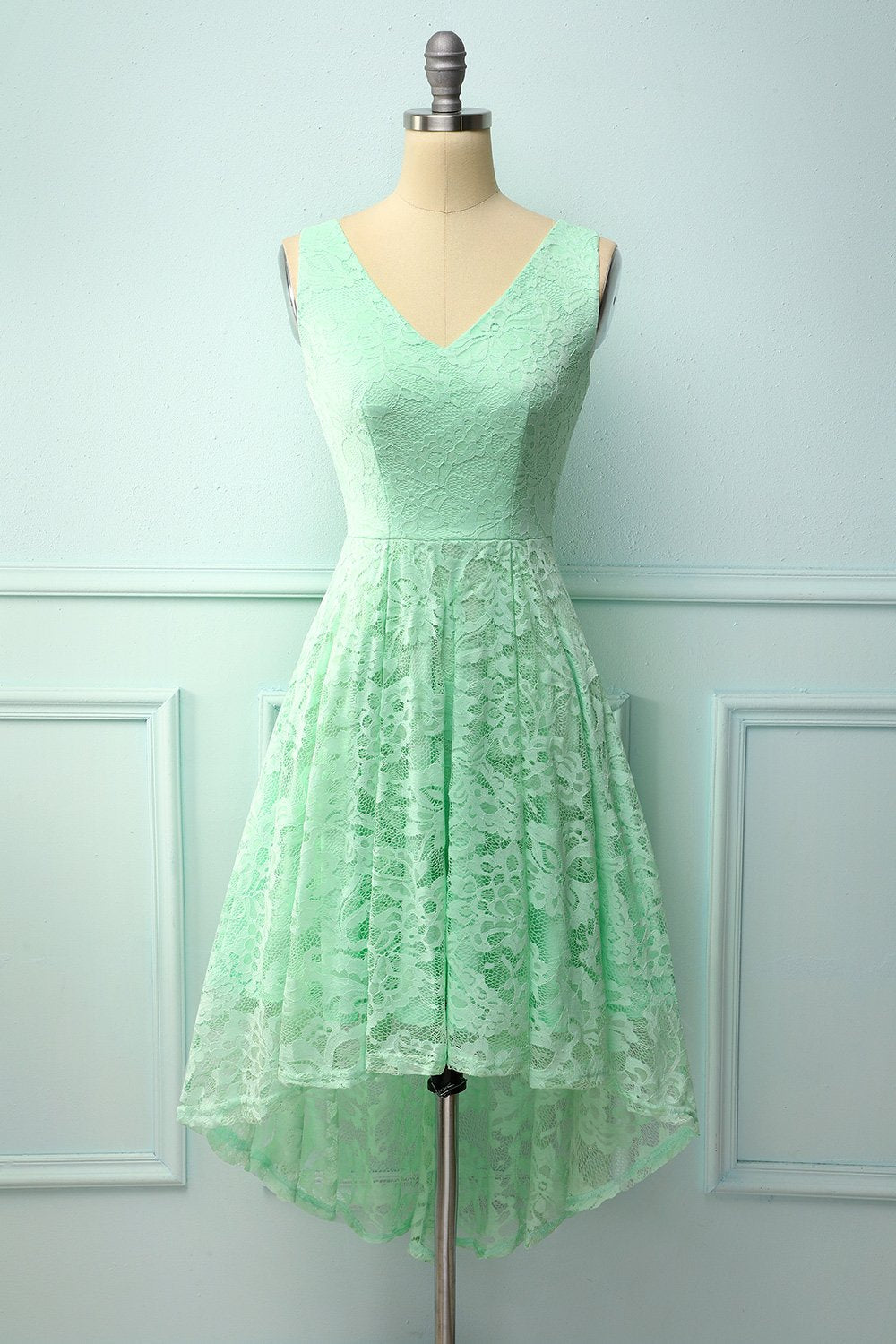 Mint Lace Asymmetrical Dress