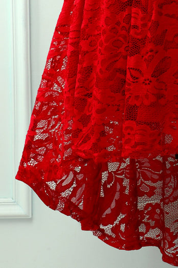 Dark Red Lace Asymmetrical Dress