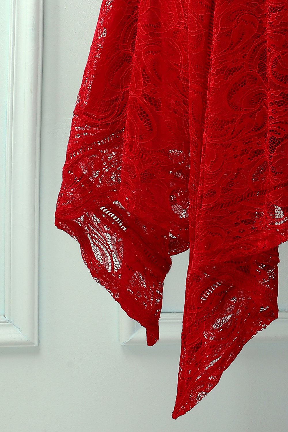 Dark Red Asymmetrical Lace Dress