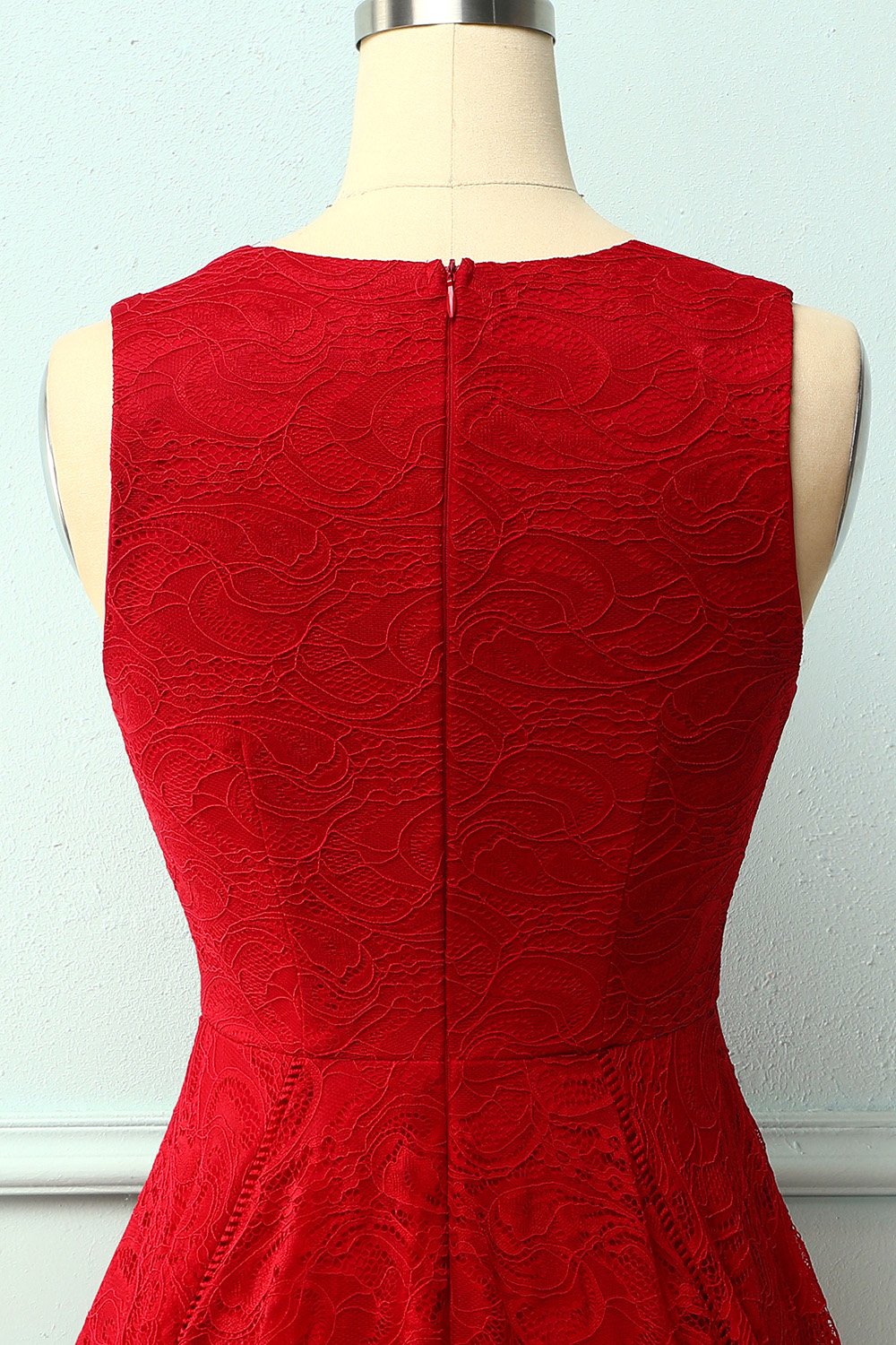 Dark Red Asymmetrical Lace Dress