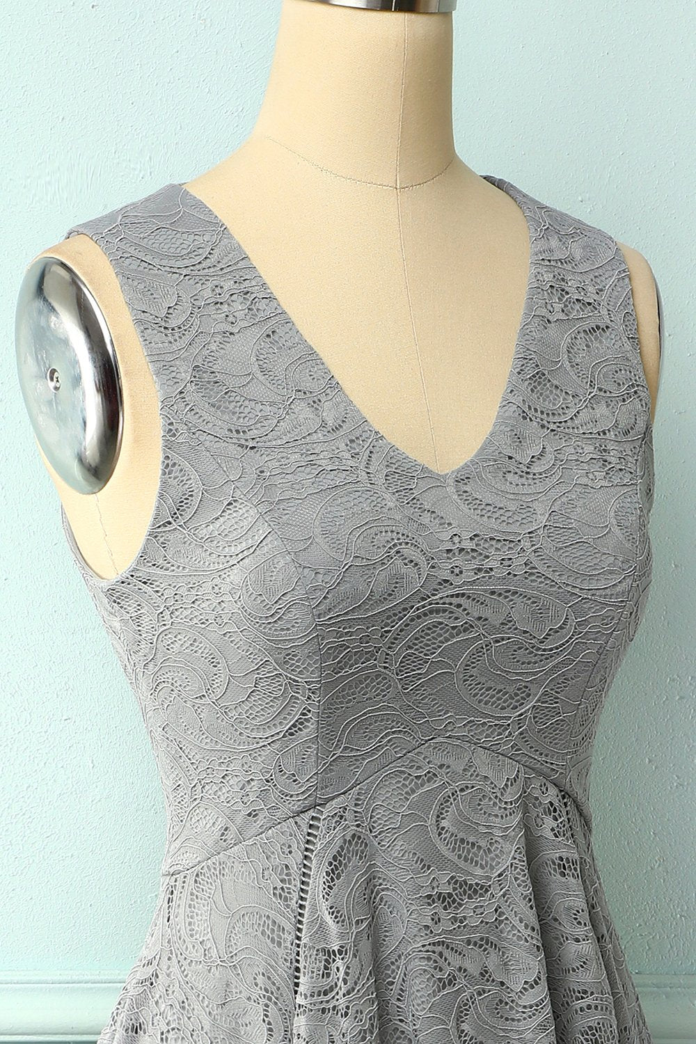 Asymmetrical Grey V-neck Lace Dress
