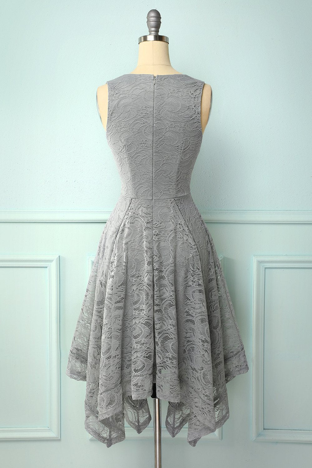 Asymmetrical Grey V-neck Lace Dress