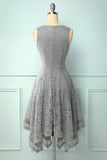 Asymmetrical Grey V-neck Lace Dress