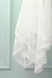 Asymmetrical White V-neck Lace Dress
