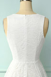 Asymmetrical White V-neck Lace Dress