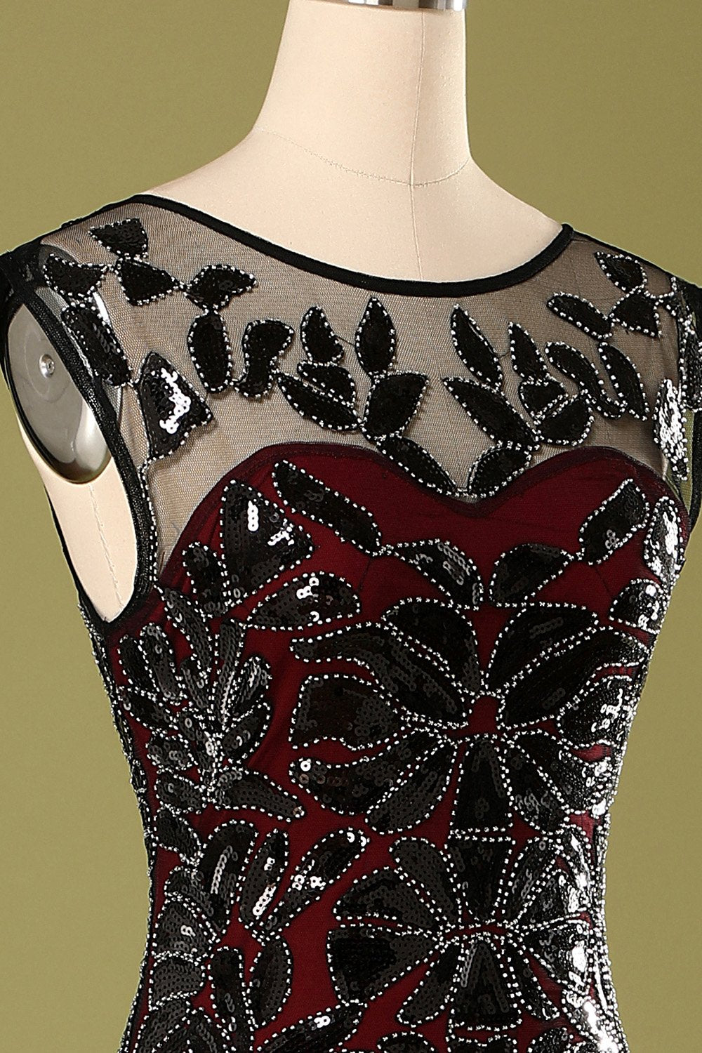 Red and Black 1920s Sequined Flapper Dress