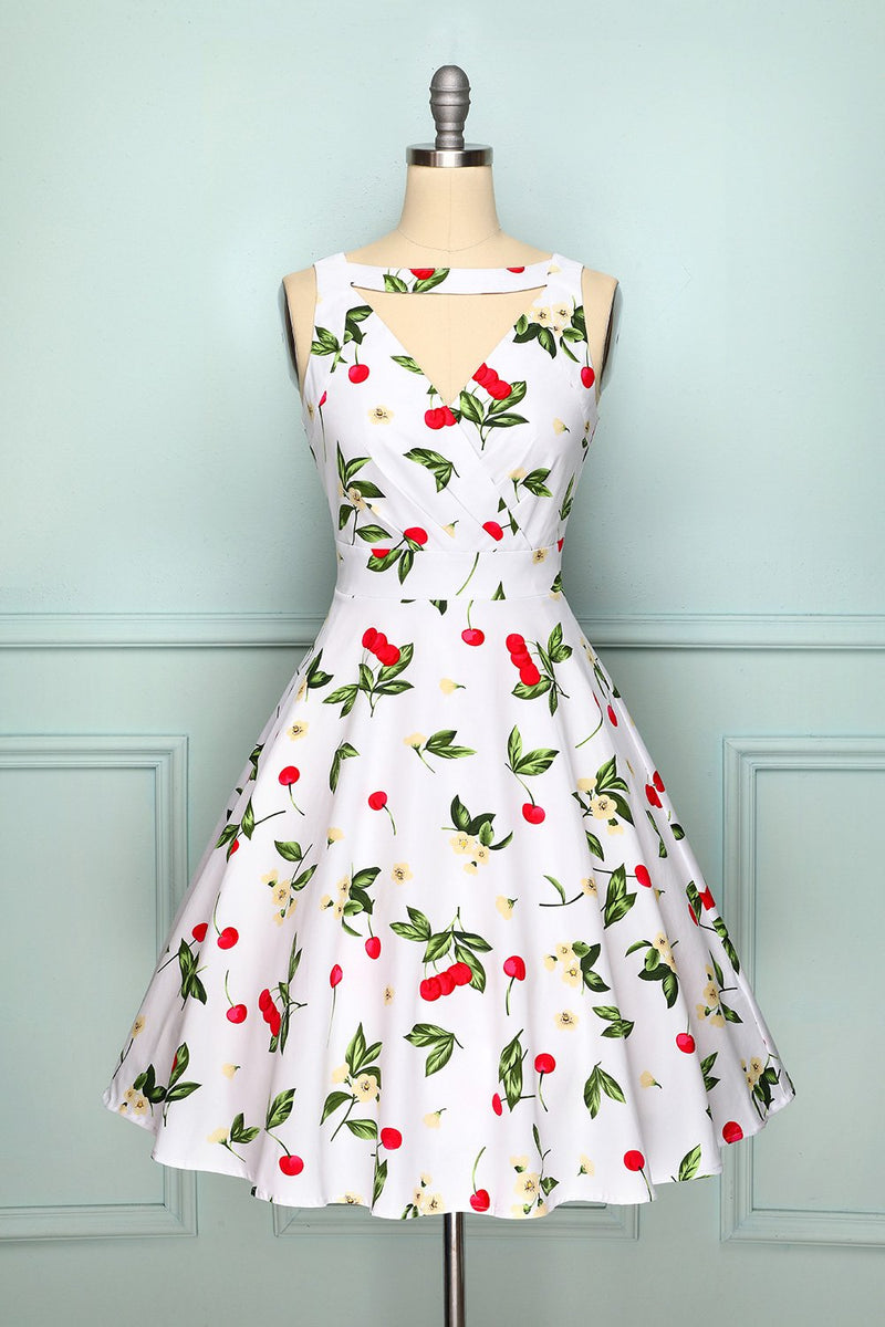 Cherry print cheap dress white