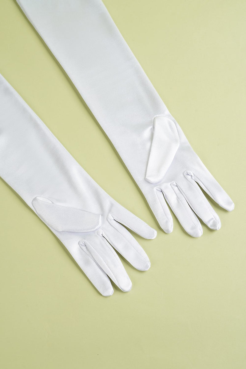 Long white store silk gloves