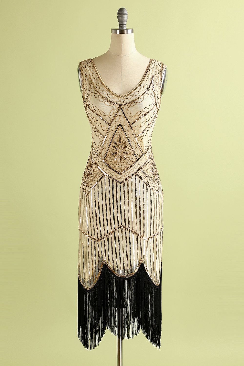 Champagne Fringe Sequins 1920s Dress