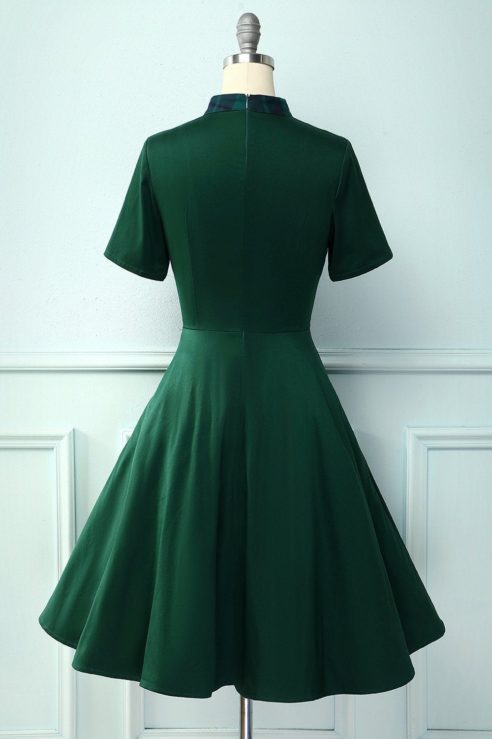 Green Plaid Swing Vintage 1950s Dress