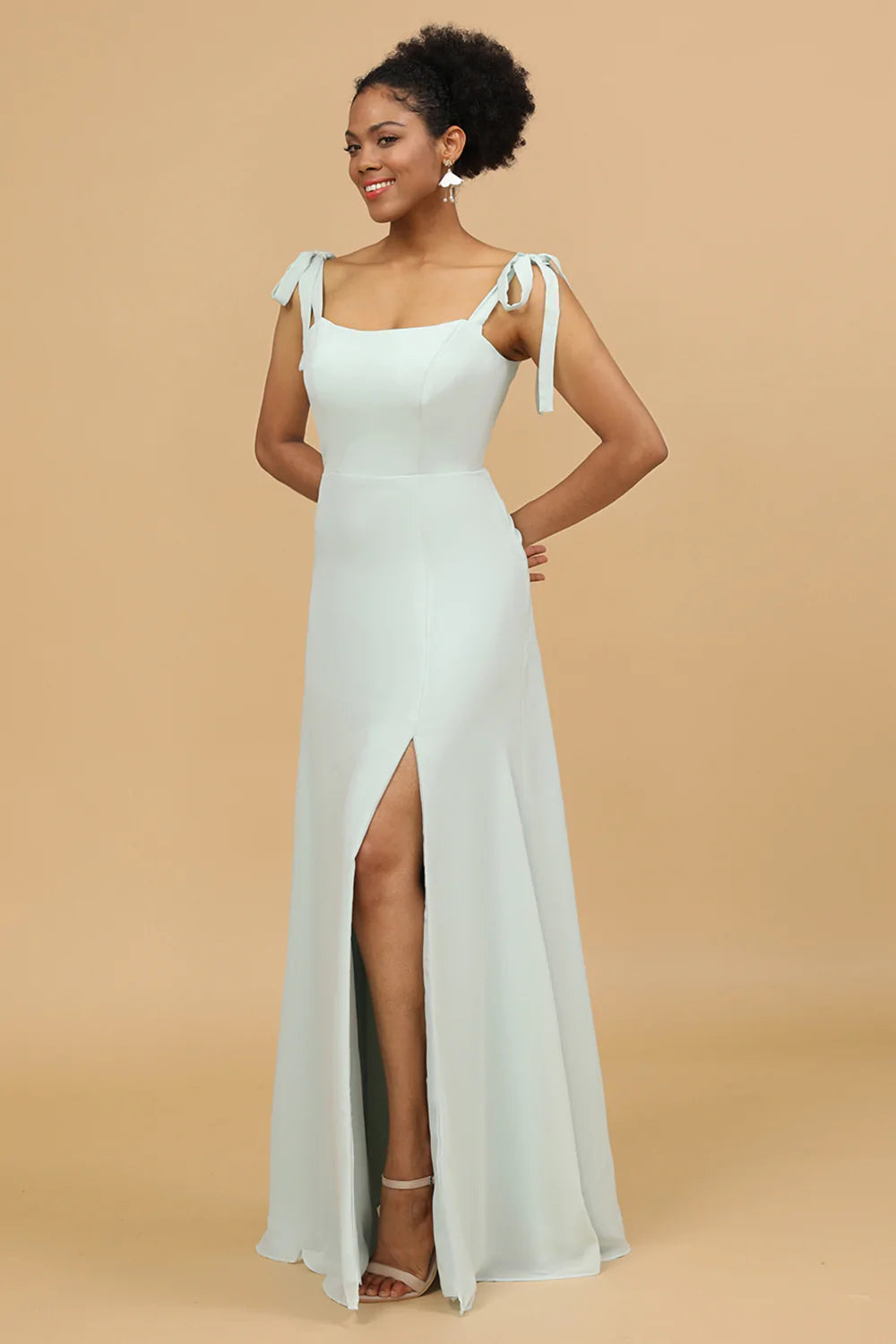 Mint Chiffon Bridesmaid Dress with Slit