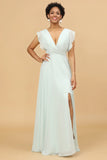 Mint Chiffon V-Neck Bridesmaid Dress