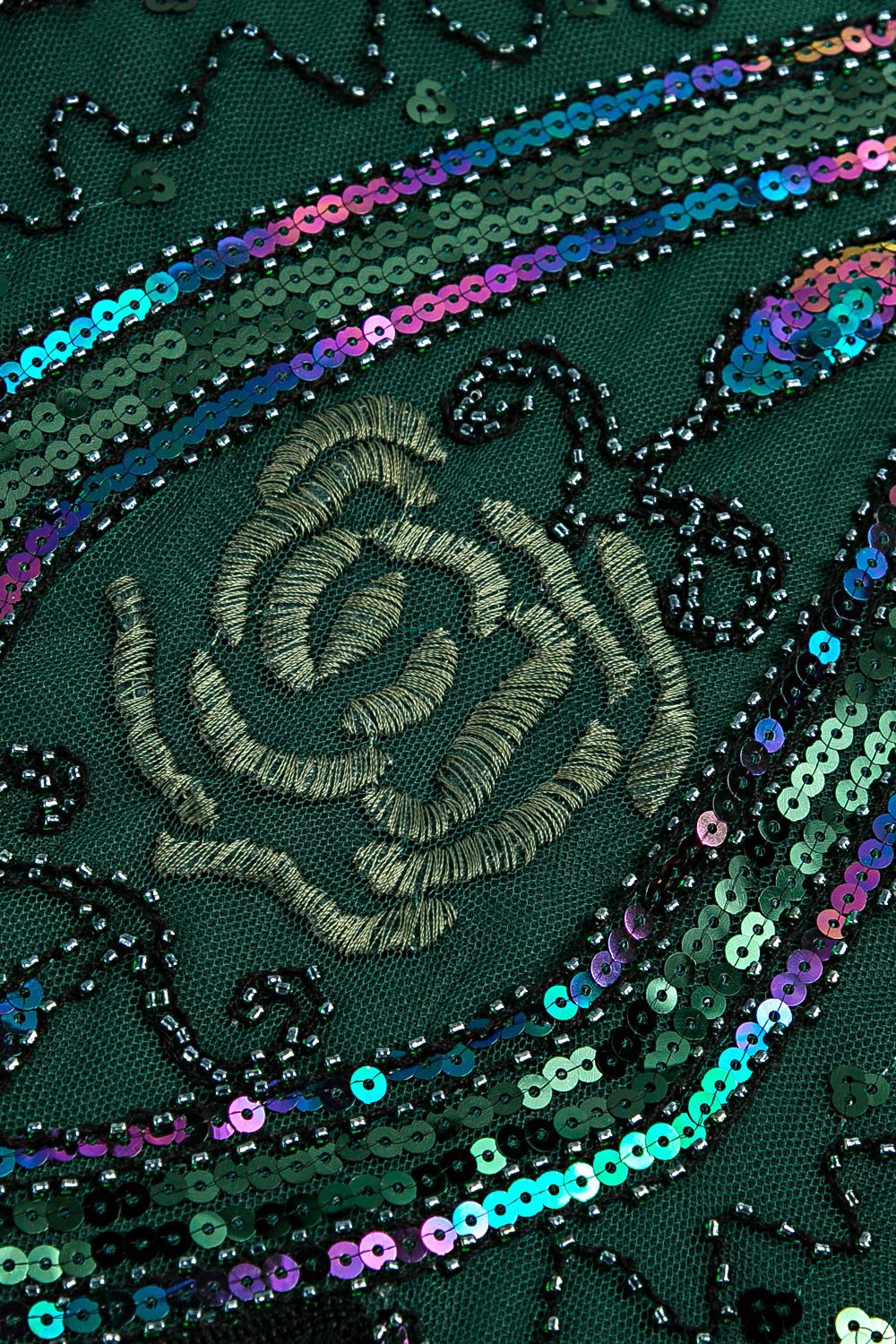 Dark Green Beaded Glitter Fringe 1920s Flapper Dress