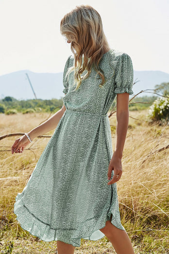 Green Chiffon Print Summer Dress